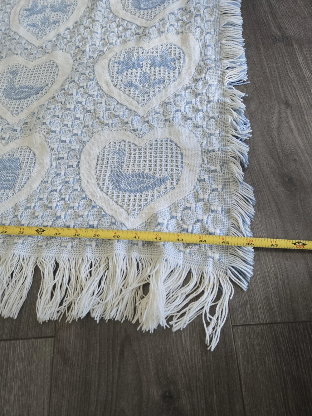 Cottage Core Blue & Cream Reversible Cotton Throw Afghan Blanket Ducks Doves